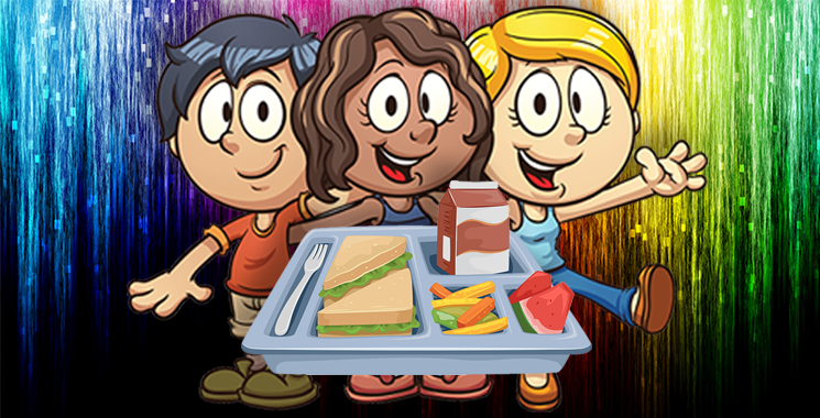 Children holding lunch tray